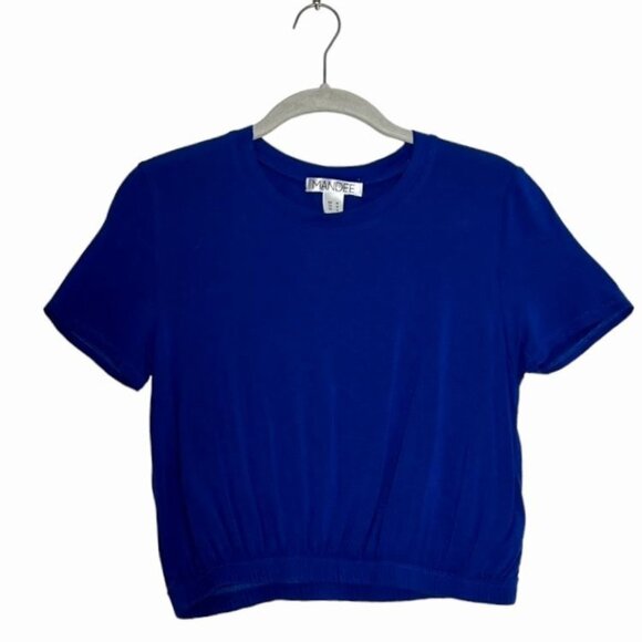 Mandee Women's Short Sleeve Elastic Waist Cropped Top in Blue - Size M - Picture 1 of 5